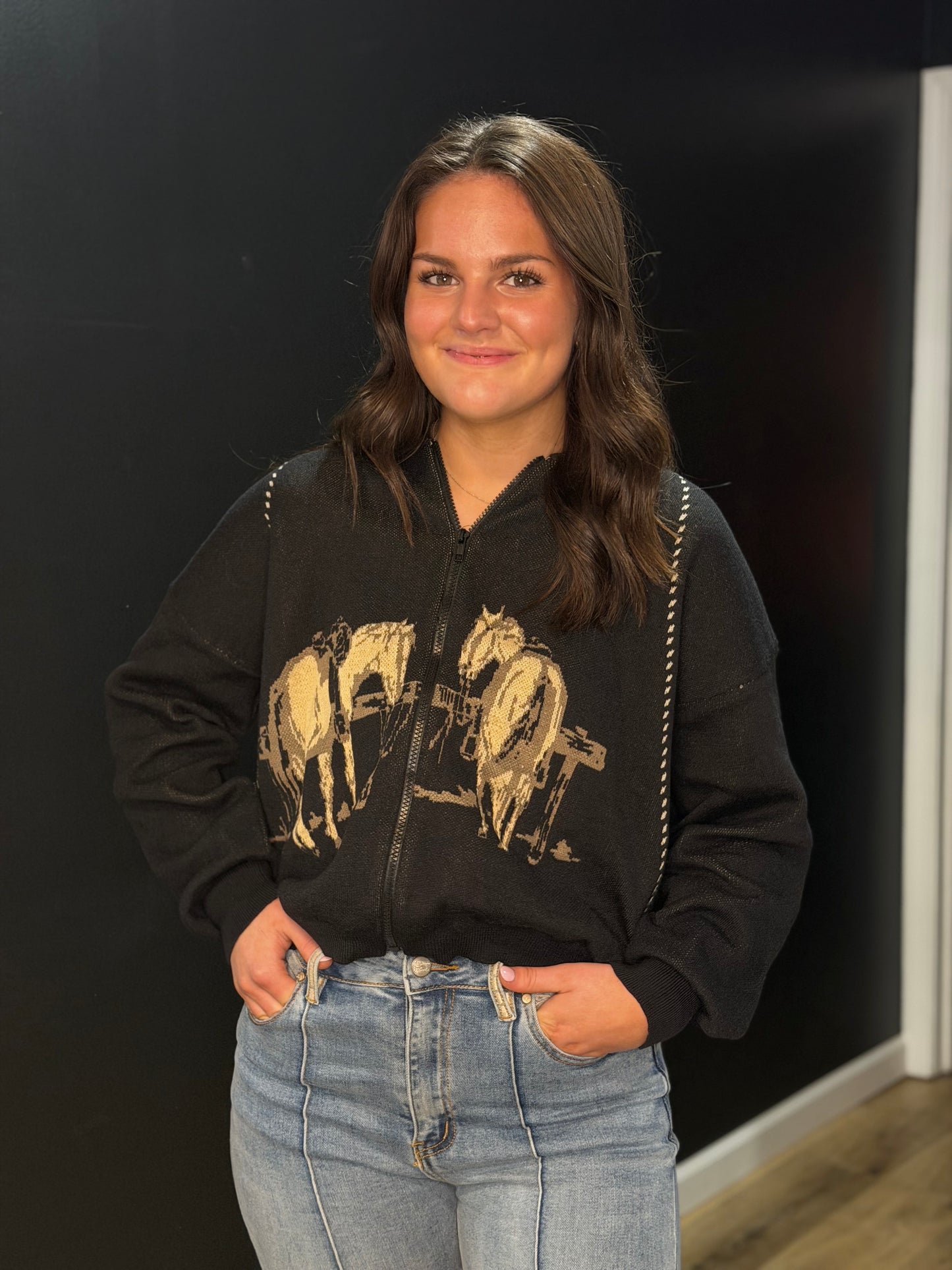 Hitching Post Horses Zip Jacket