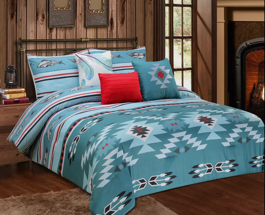 Turquoise Feather 6 Piece Comforter Set