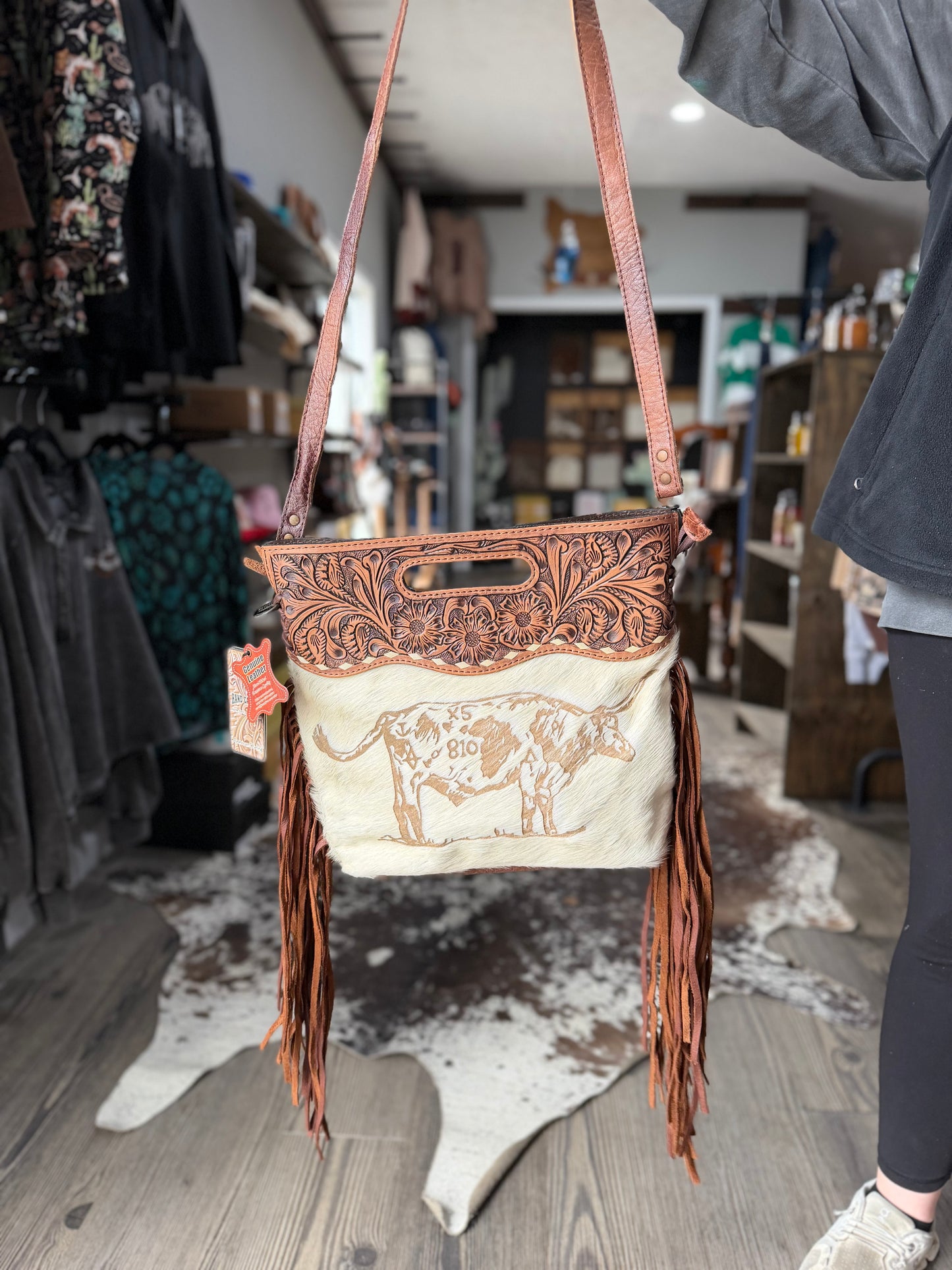 Longhorn Engraved Cowhide Crossbody