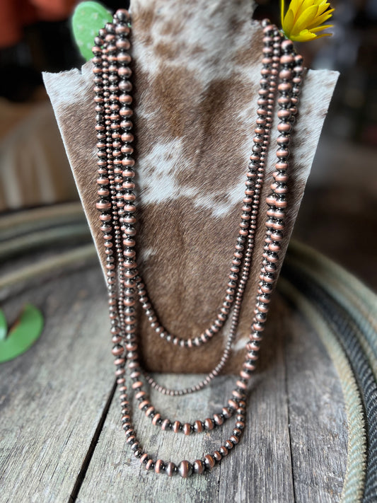 Mega Layer Copper Pearl Necklace Faux