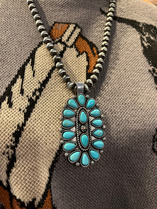 Turquoise Cluster Pendant Set Faux