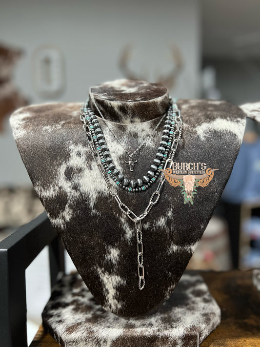 Multi Layer Silver Pearl Faux Necklace