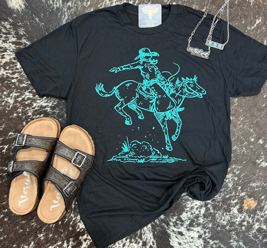 Turquoise Puff Ink Bronco Buttery Soft Tee