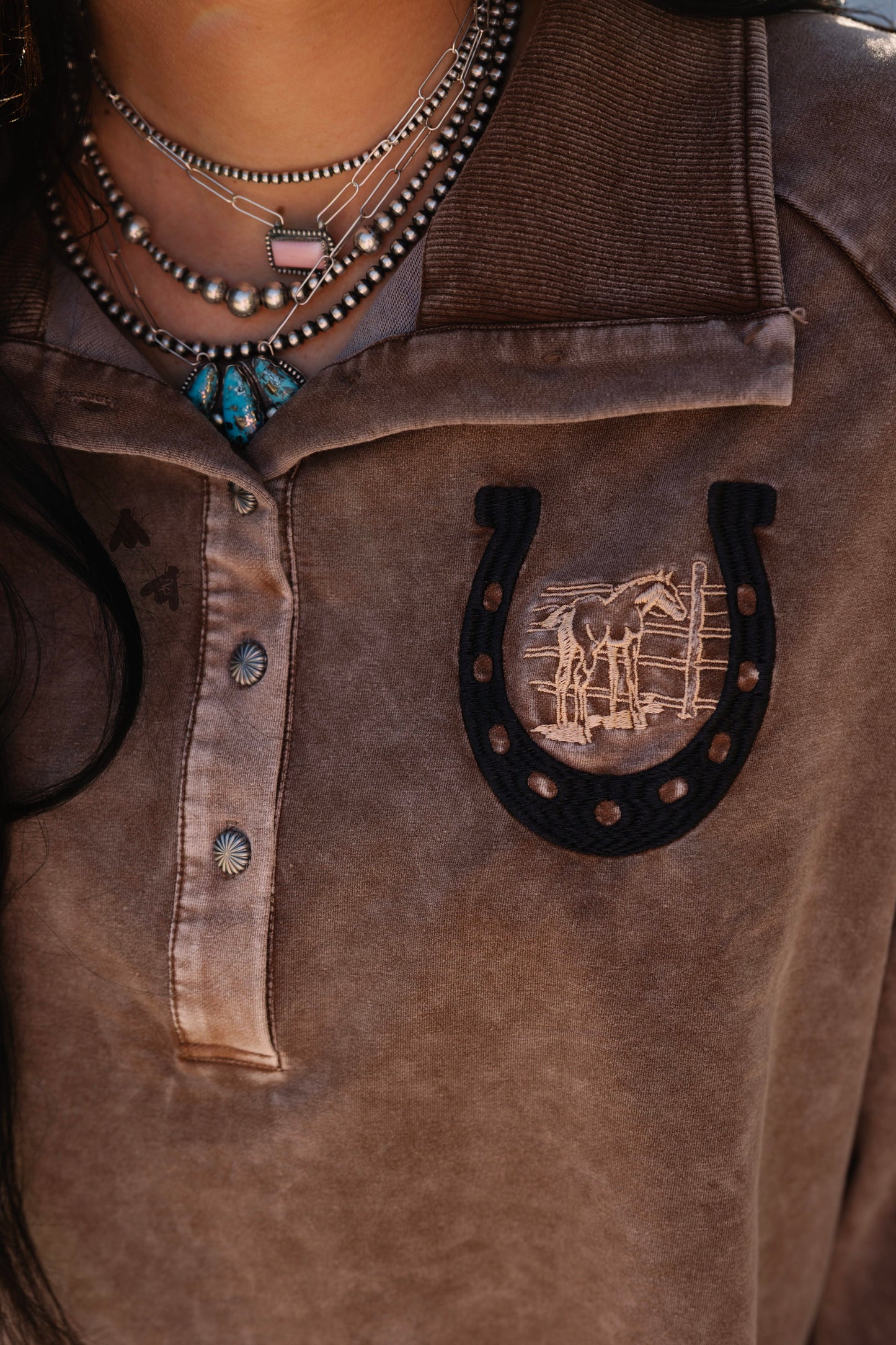 Rowel ‘Em Up Chocolate Embroidered Pullover