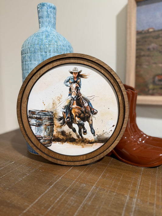 8" Round Barrel Racer Art