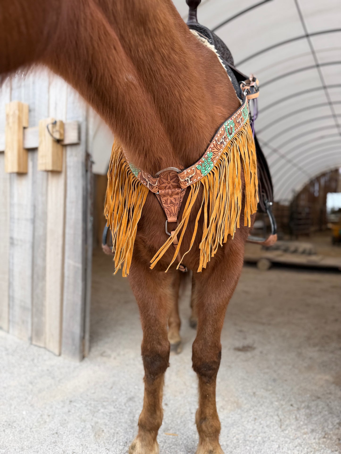 Fringe Steer Tooled Breast Collar