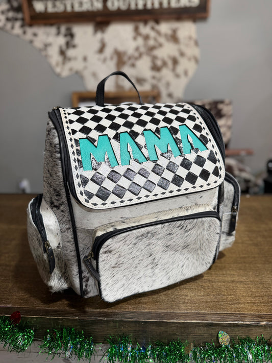 Checkered Mama Cowhide Backpack C
