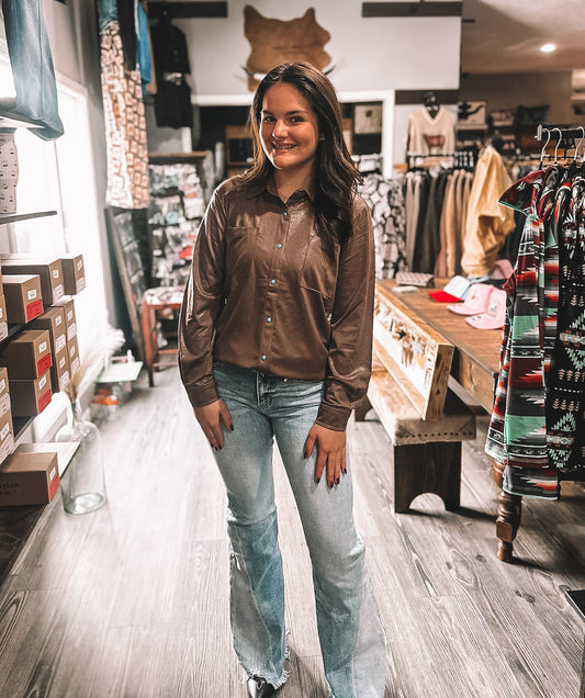 Chocolate Leather Lux Pearl Snap