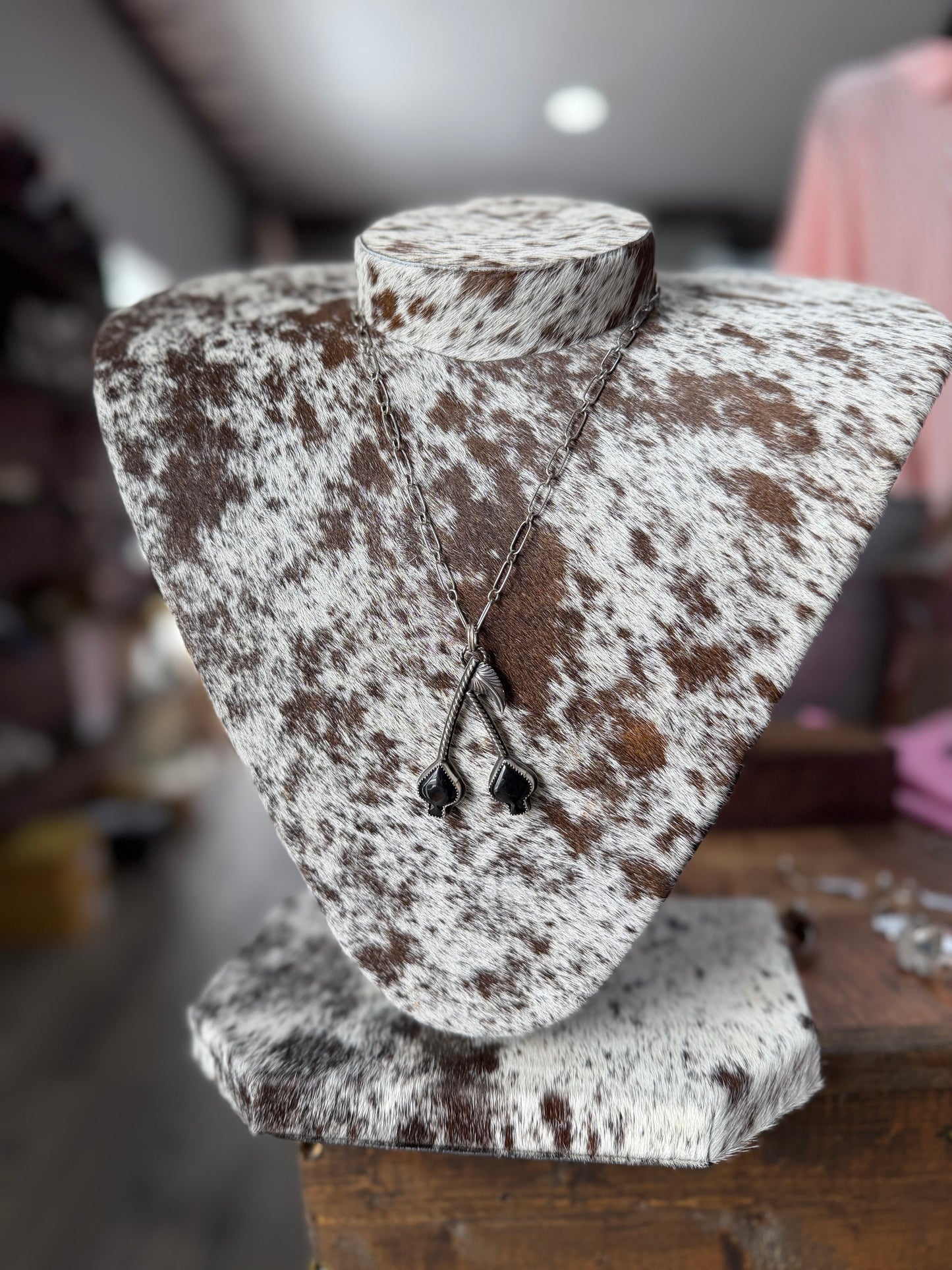 Black Onyx Spade Cherries Necklace