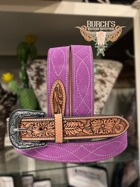 Buckin’ Shoots Suede Pink Tooled Belt