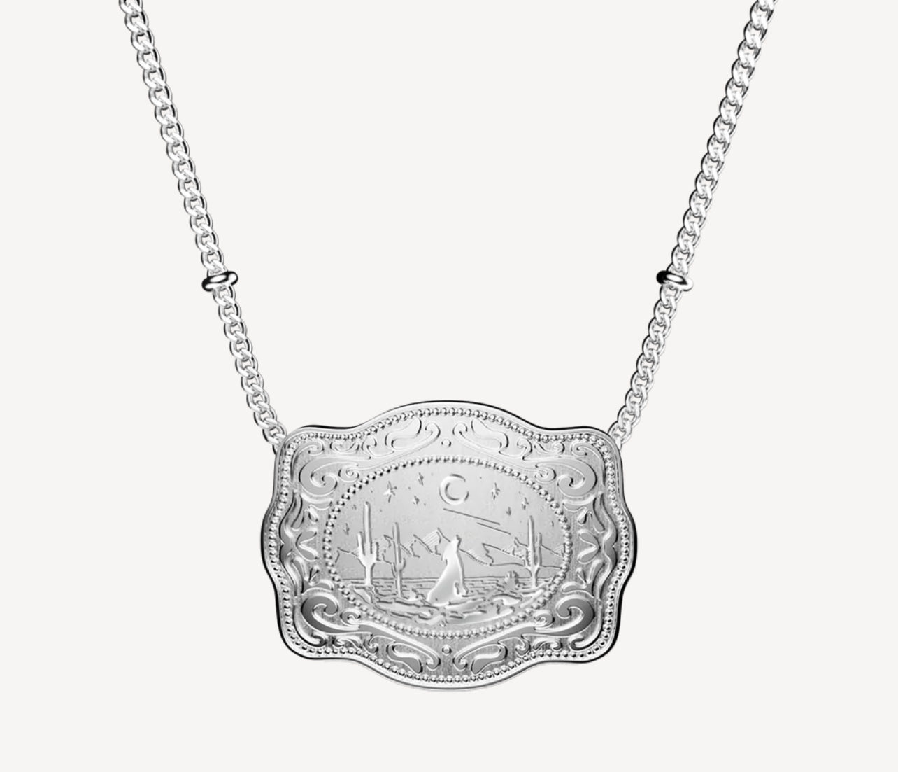 Lone Wolf Silver Belt Buckle Necklace