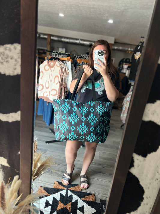 Large Blue Aztec Tote