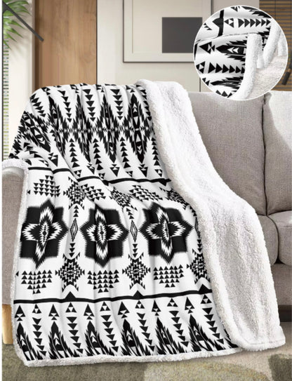 White Aztec Queen Sherpa Blanket