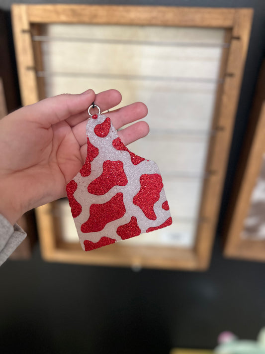 Red Glitter Cow Tag Freshie- Pink Cotton