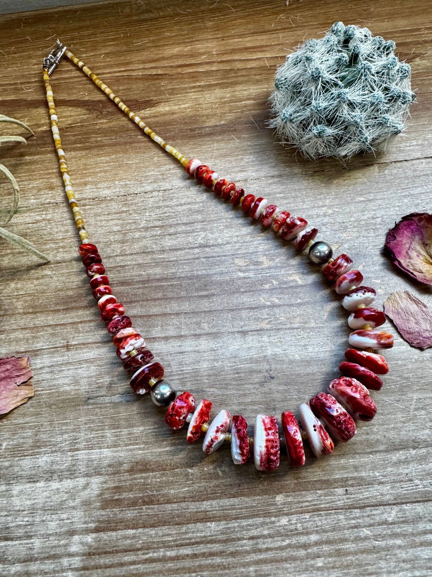 22 Inch red spiny and sterling silver pearls