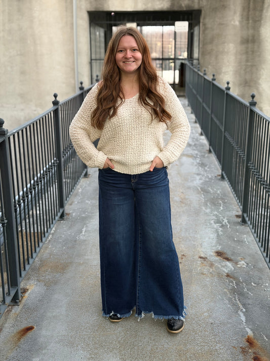 Cozy V Neck Cable Knit Sweater