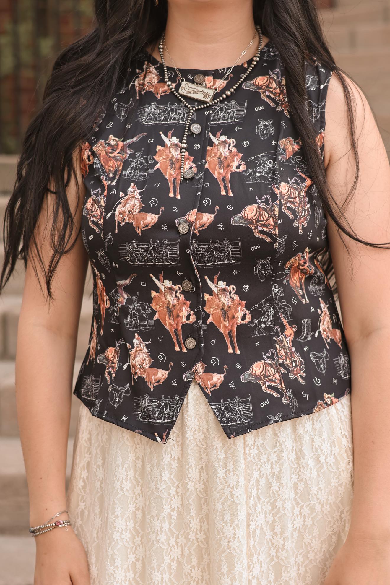 Bronco Printed Button Down Vest