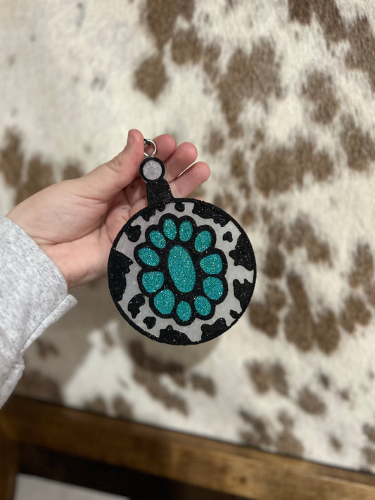 Cow Print and Turquoise Ornament Freshie- Burbon and Butterscotch