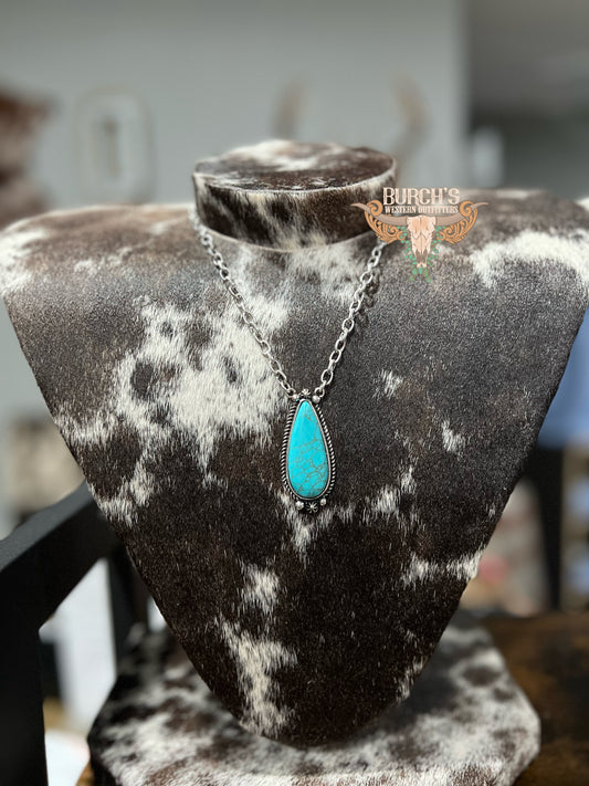 Turquoise Teardrop Necklace Set Faux