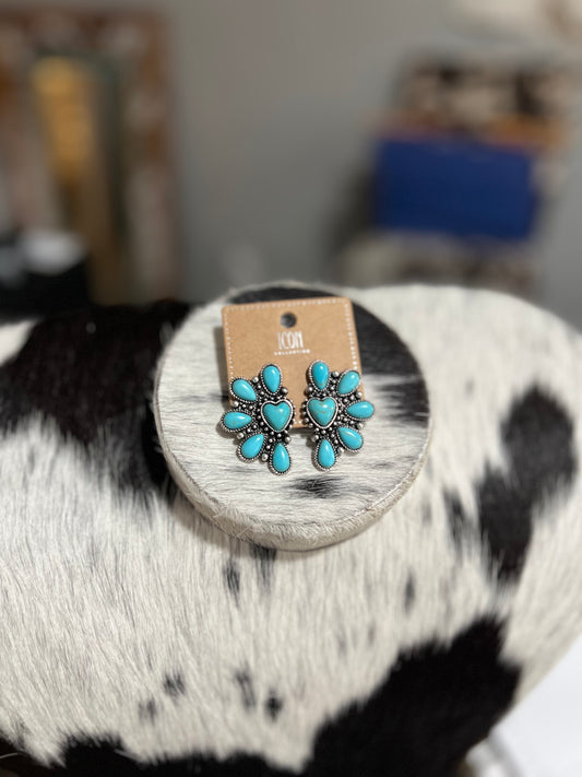 Faux Turquoise Half Cluster Studs