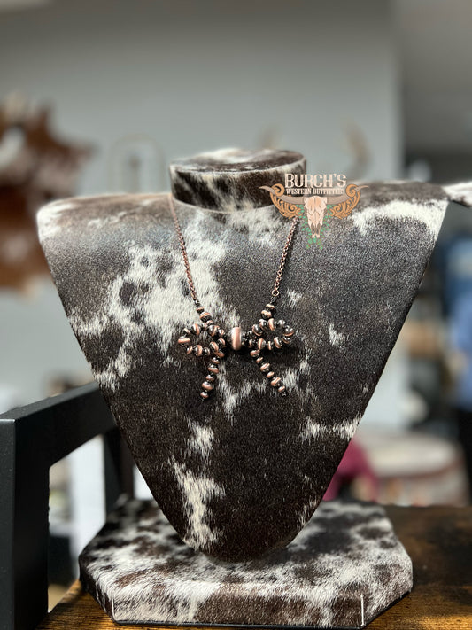 Copper Pearl Bow Faux Necklace