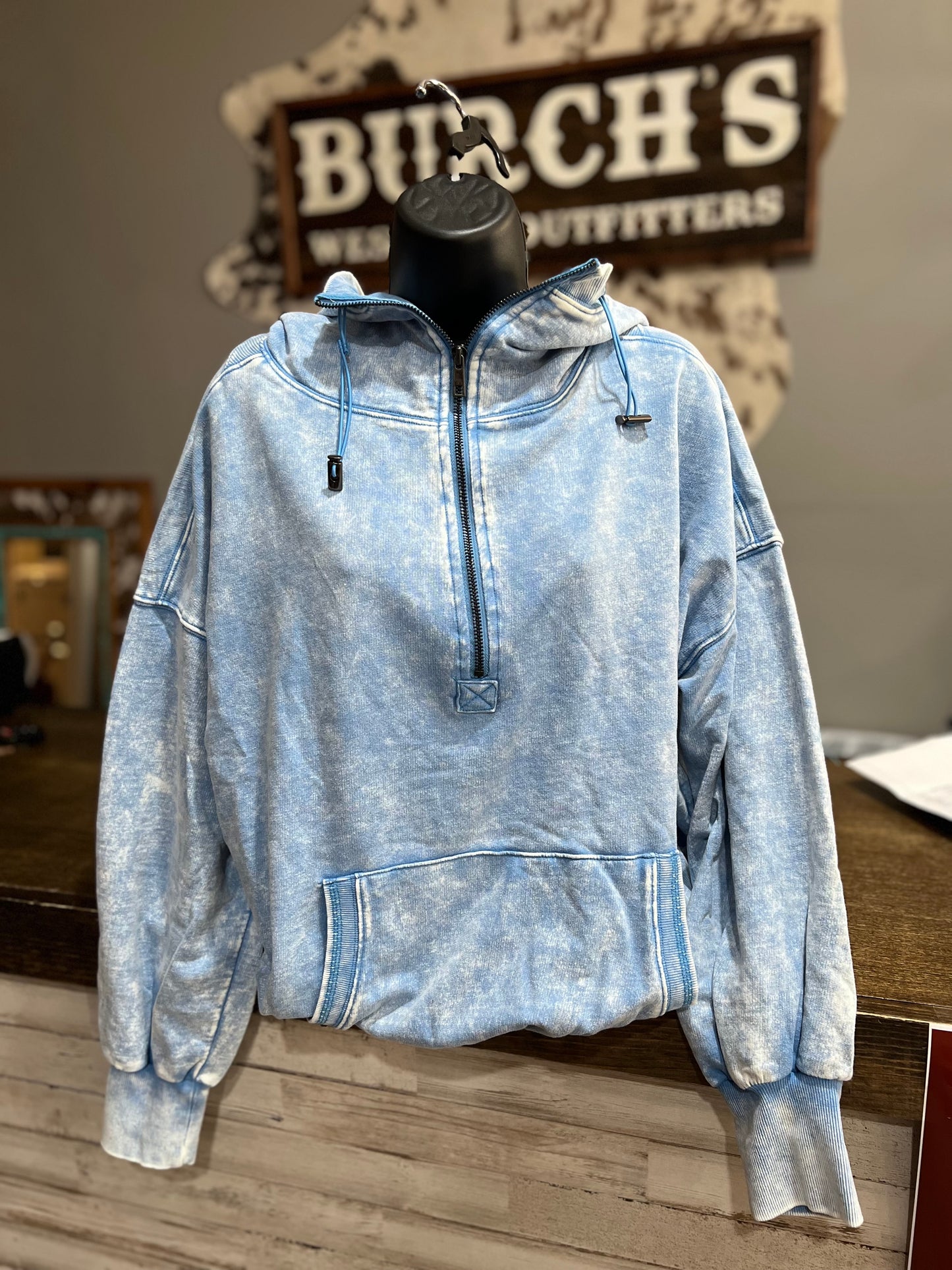 Aqua Mineral Wash Quarter Zip Hoodie