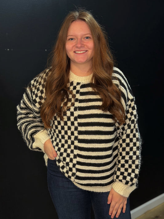 Oversized Checkered Stripe Sweater