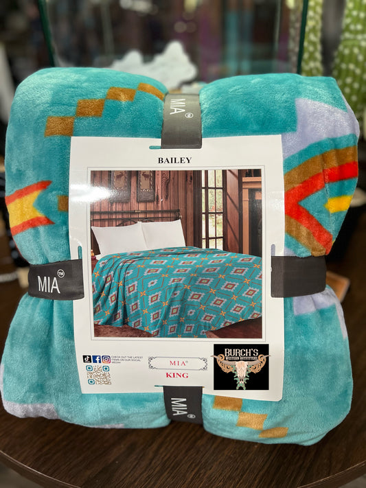 Kingman Turquoise Aztec Plush Blanket