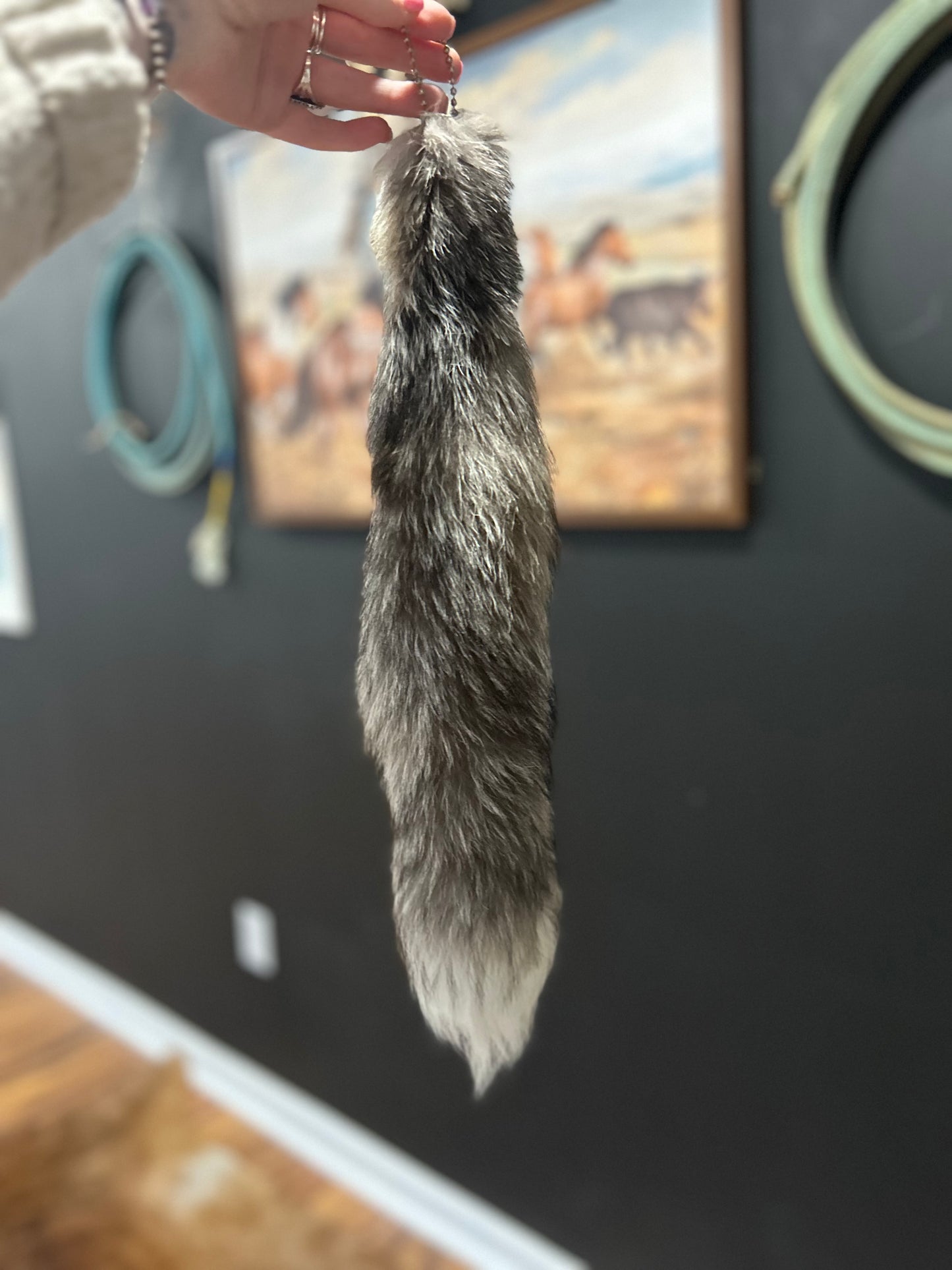 Gray Fox Tail Purse Charm 2