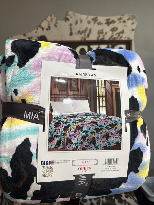 Tie-Dye Cows Queen Blanket