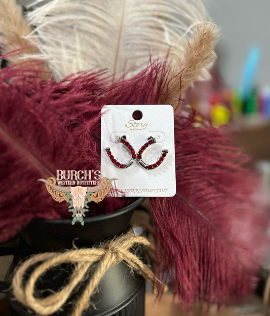 Ruby Red Faux Horseshoe Studs