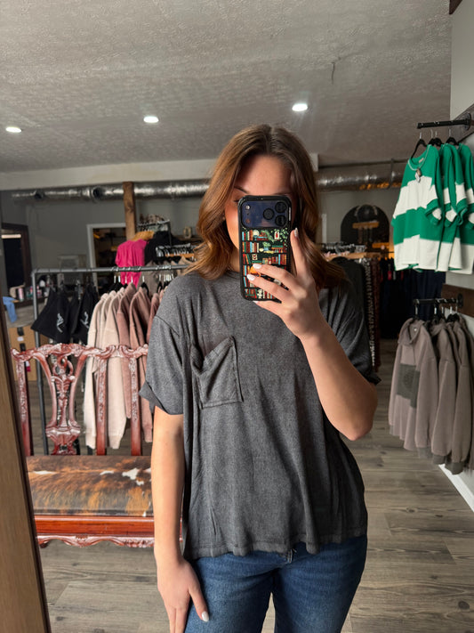 Smoke Mineral Wash Pocket Top Ribbed