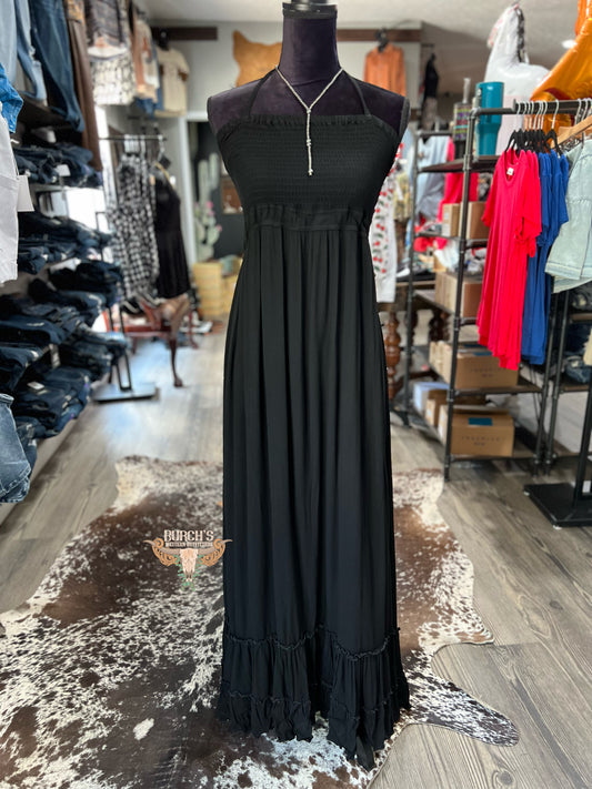 Halter Midnight Maxi Dress With Ruffle