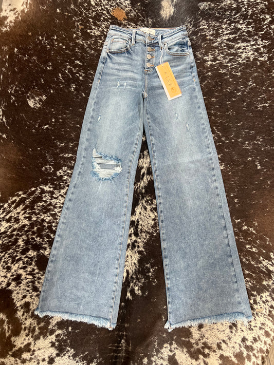 Mid Rise Wide Leg Button Down Jeans