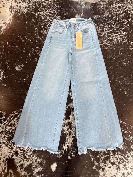 High Rise Ankle Wide Jeans