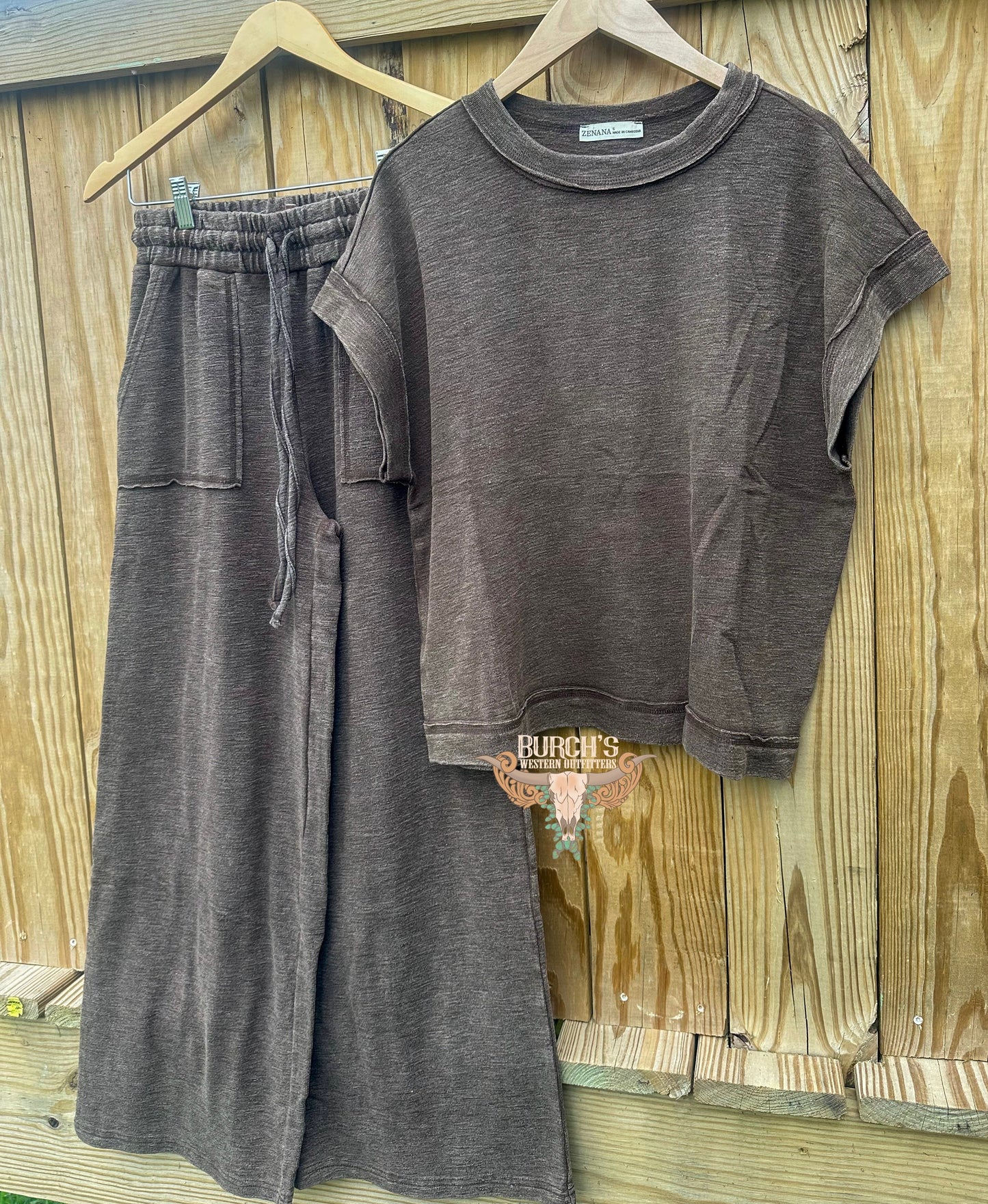 Brown Mineral Wash Pant Set