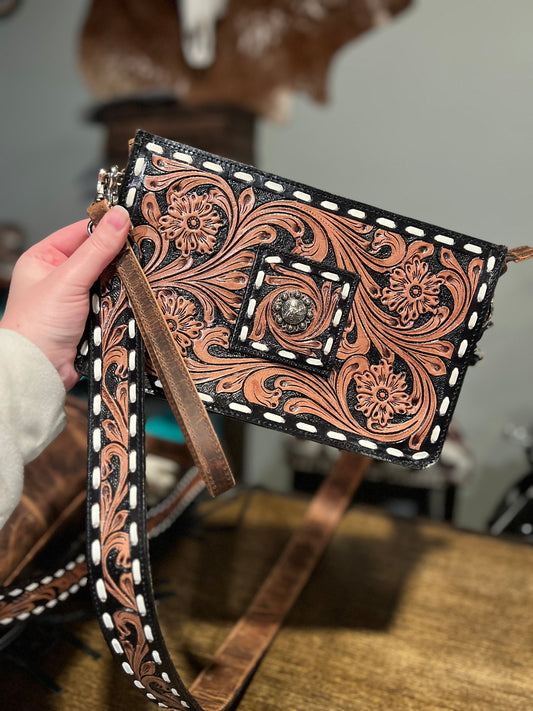 Tooled Black Crossbody