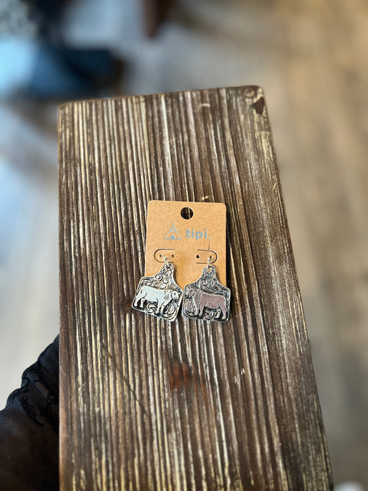 Bull Tag Silver Faux Earrings