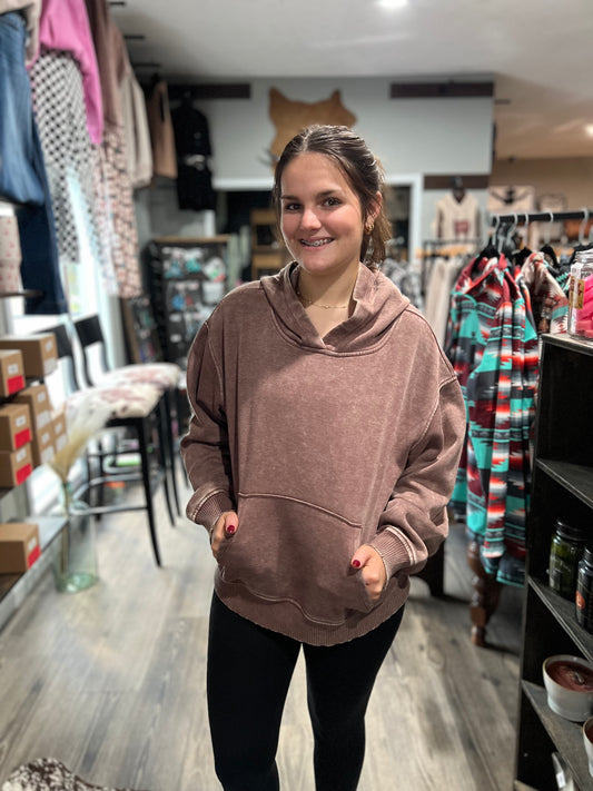 Brown Mineral Wash Hoodie