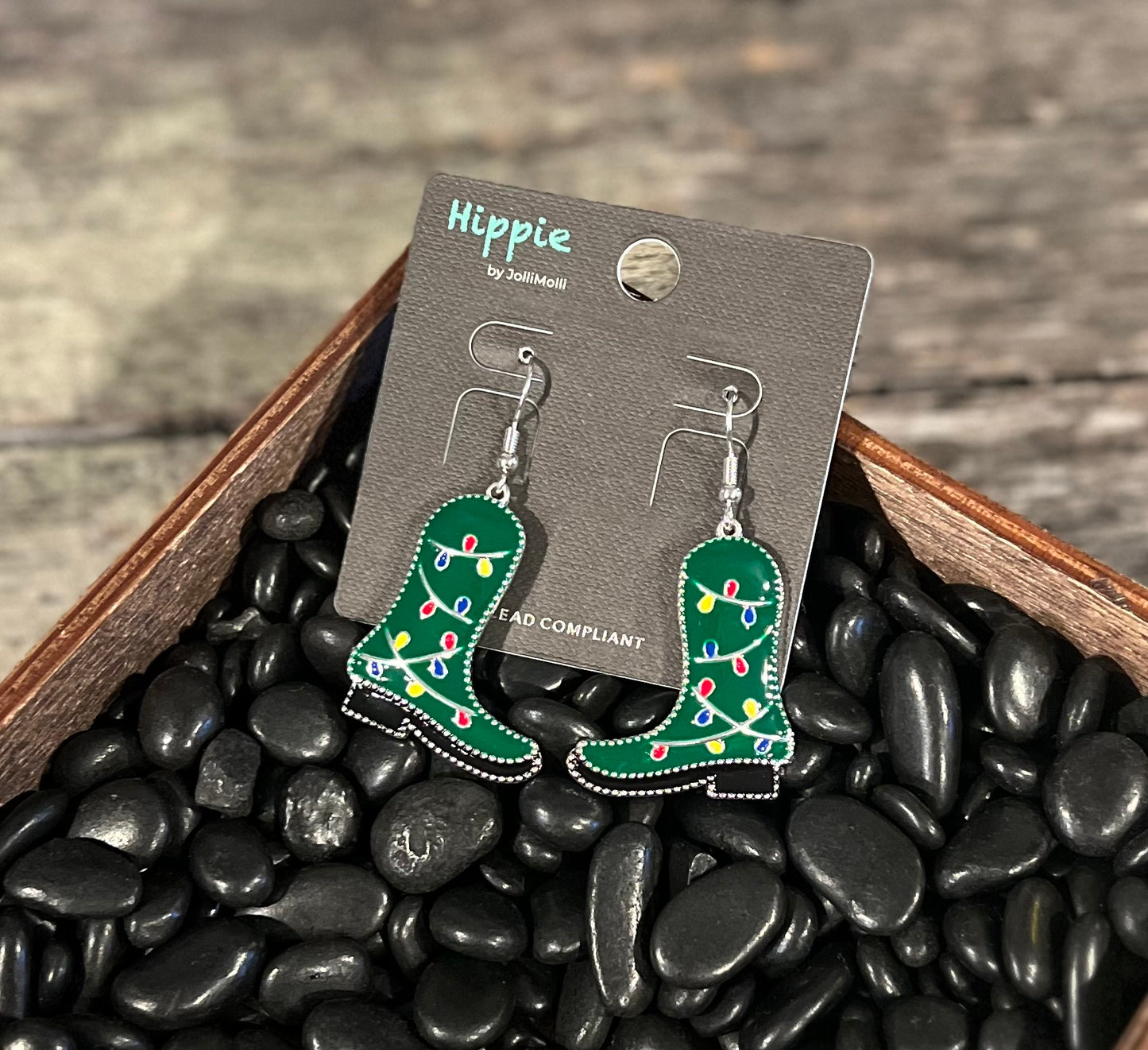 Green Christmas Cowboy Boots Earrings