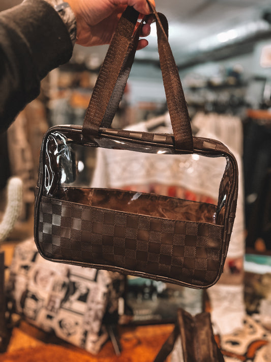 Mocha Checkered Travel Tote