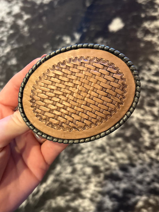 The Basketweave Tooled Leather Belt Buckle