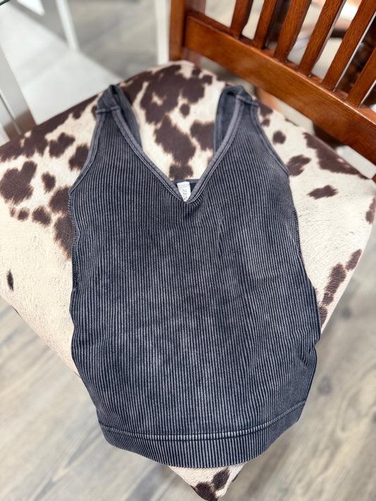 Black Bra Padded Mineral Wash Tank