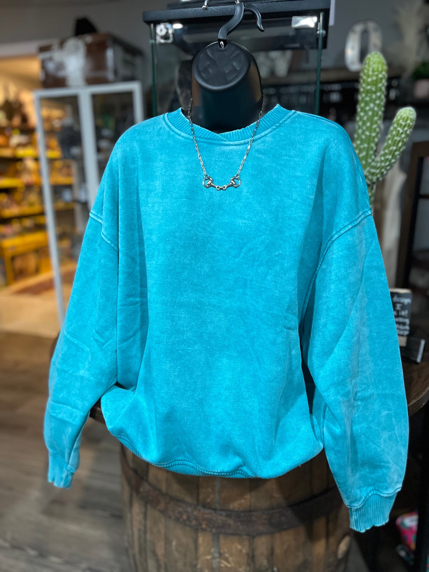 Turquoise Mineral Wash Fleece Pullover