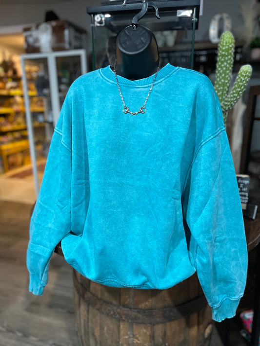Turquoise Mineral Wash Fleece Pullover