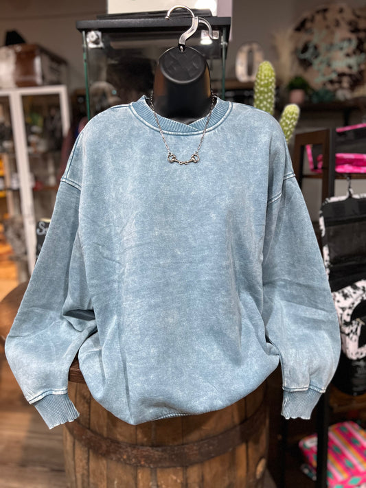 Blue Gray Mineral Wash Fleece Pullover