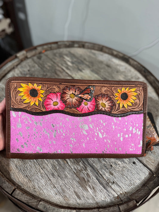 Pink Acid Wash Cowhide Jewelry Travel Case