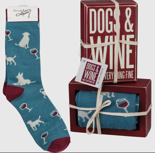 Dog and Wine Box Sign & Sock Set