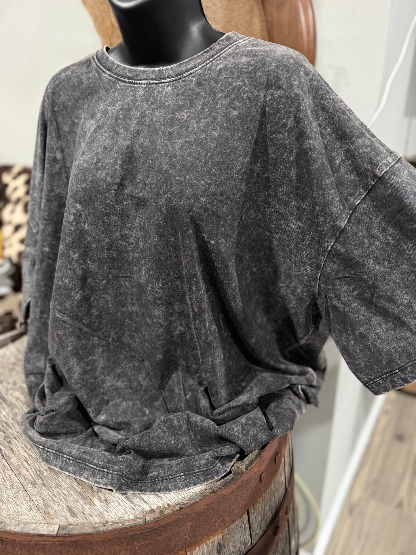 Ash Black Oversized Mineral Wash Top