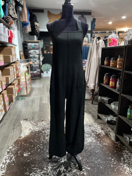 Midnight Waffle Knit Overalls